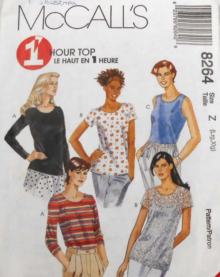 McCALLS 8264 TOPS FOR STRETCH KNITS SIZE L-XL (16-22) COMPLETE