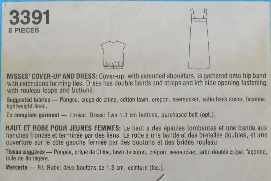 STYLE 3391  COVER UP & DRESS SIZE 10-12-14-16 COMPLETE