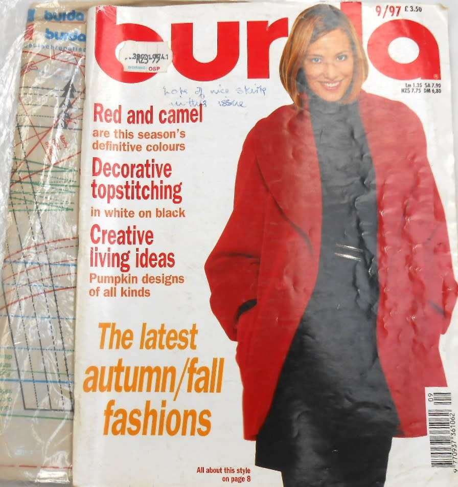 BURDA MAGAZINE-A WORLD OF FASHION-SEPTEMBER 1997-116 PAGES WITH PATTERN PULLOUT