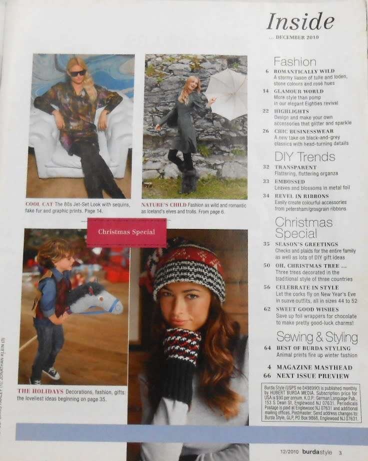 BURDA MAGAZINE-A WORLD OF FASHION DECEMBER 2010-68 PAGES WITH PATTERN PULLOUT