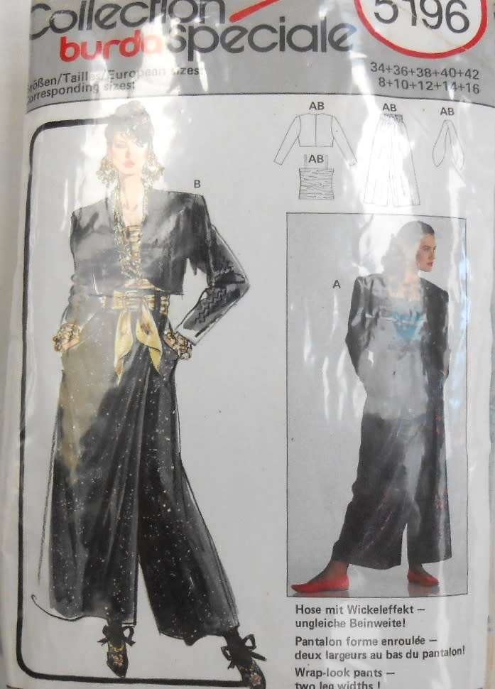 BURDA 5196 BOLERO/JACKET-CAMI TOP-WIDE PANTS-SASH SIZES 8-16 COMPLETE-PART CUT