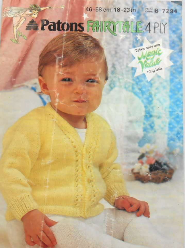 PATONS 7294 BABY CARDIGAN WITH PATTERN SIZE 46-58 CM OR 18 - 23 INCH