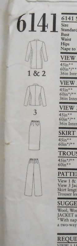 NEW LOOK PATTERNS 6141 STAND UP COLLAR JACKET/TOP-PANTS SIZES-8-18-CUT TO 10 No skirt & tie pattern