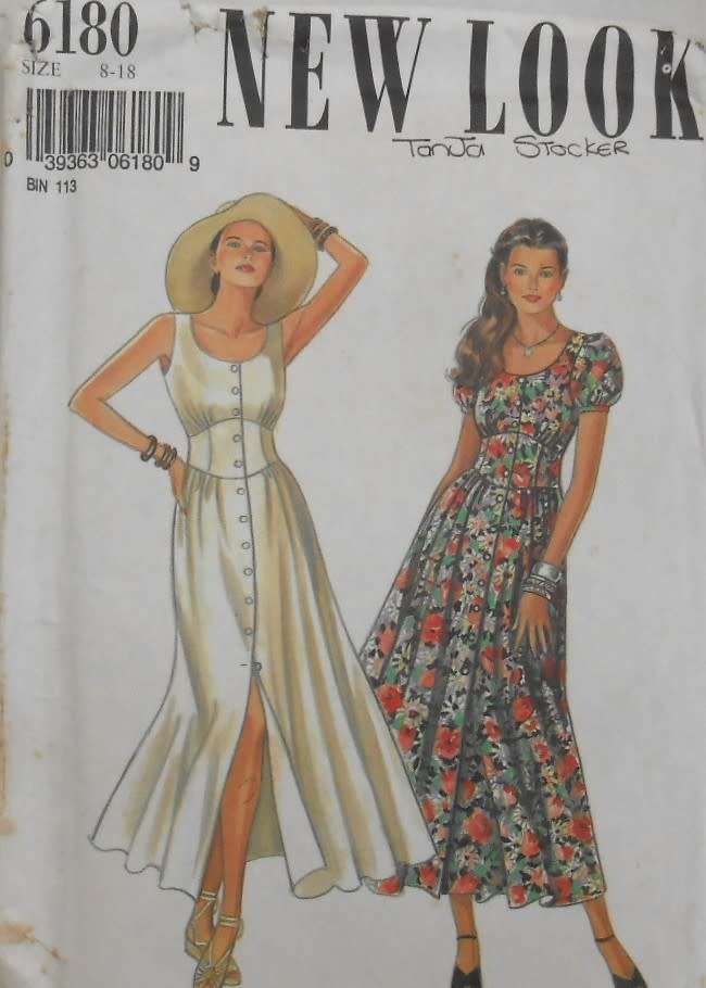 NEW LOOK PATTERNS 6180 FRONT BUTTON HIGH WAIST PANELED DRESS SIZES-8-18- NO SEWING INSTRUCTIONS
