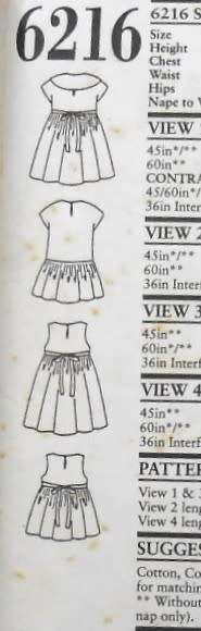 NEW LOOK PATTERNS 6216 GIRLS DRESSES SIZES 3-8 YEARS COMPLETE-CUT TO SIZE 8