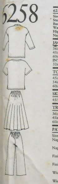 NEW LOOK PATTERNS 6258 JACKET-V NECK TOP-SKIRT-PANTS SIZES 8-18 COMPLETE-PART CUT TO 18