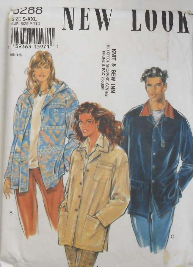 NEW LOOK PATTERNS 6288 UNISEX WINTER JACKETS & HOODIE SIZE S-XXL (10-28) COMPLETE -CUT TO XL 26-28