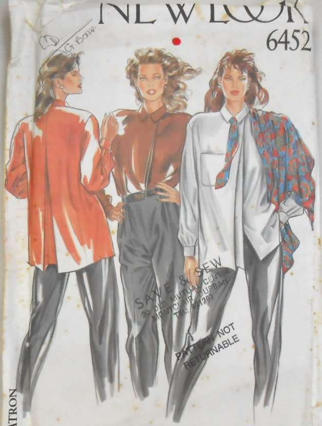 NEW LOOK PATTERNS 6452 SHIRT-TIE-SCARF SIZE 8-18 COMPLETE-UNCUT-F/FOLDED