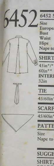 NEW LOOK PATTERNS 6452 SHIRT-TIE-SCARF SIZE 8-18 COMPLETE-UNCUT-F/FOLDED