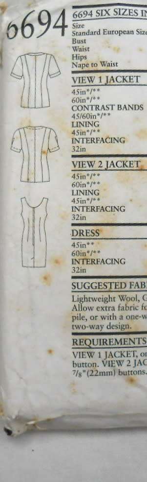 NEW LOOK PATTERNS 6694 DRESS+DARTS-JACKET SIZE 8-18-COMPLETE-CUT TO 18