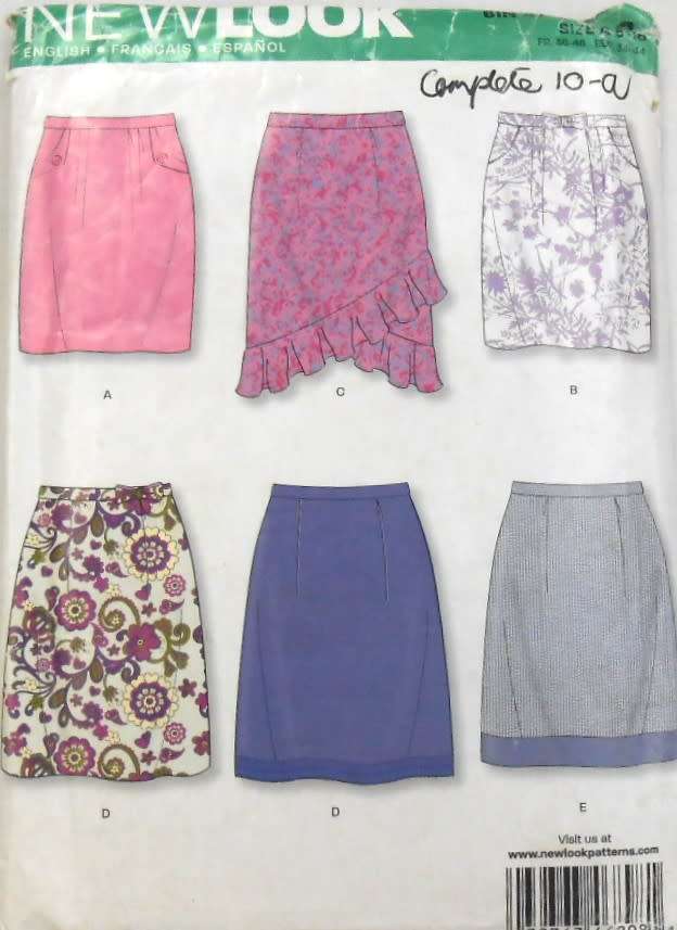 NEW LOOK PATTERNS 6898 SET OF SKIRTS SIZE 8-18-COMPLETE-UNCUT-F/FOLDED PATTERN 1-6 CUT TO 18