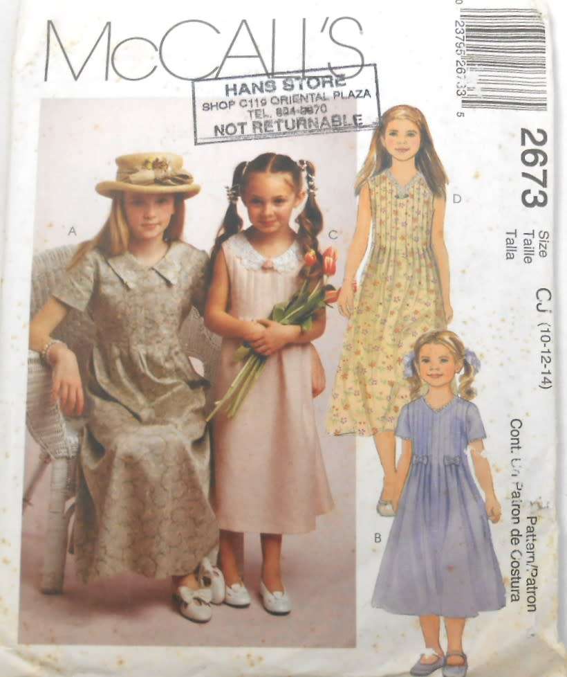 McCALLS 2673 GIRLS DRESS + TIEBACK SIZE 10-12-14 YEARS- COMPLETE-CUT TO  14 YEARS