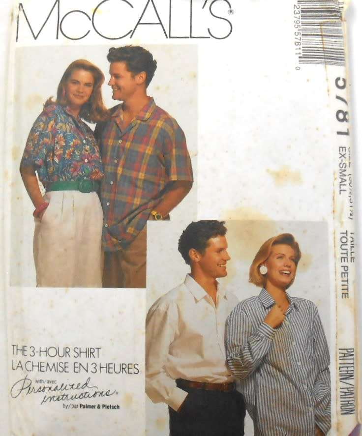 McCALLS 5781 MEN/TEEN SHIRT SIZE EX-S 31 1/2-32 1/2 COMPLETE-UNCUT-F/FOLDED