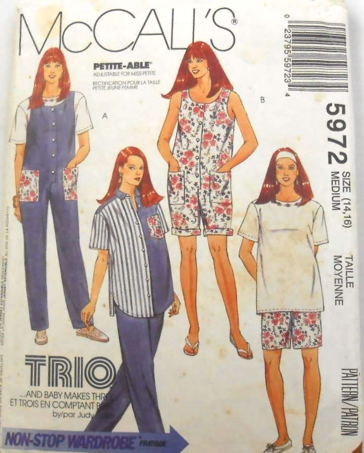 McCALLS 5972 MATERNITY JUMPSUIT-SHIRT-T SHIRT-PANTS-SHORTS SIZE MEDIUM 14-16 SEE LISTING