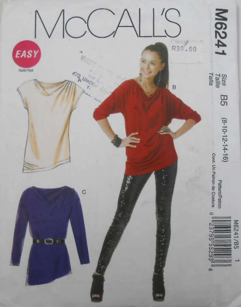 McCALLS M6241 TUNICS IN 2 LENGTHS SIZE 8-10-12-14-16 COMPLETE-CUT TO 16