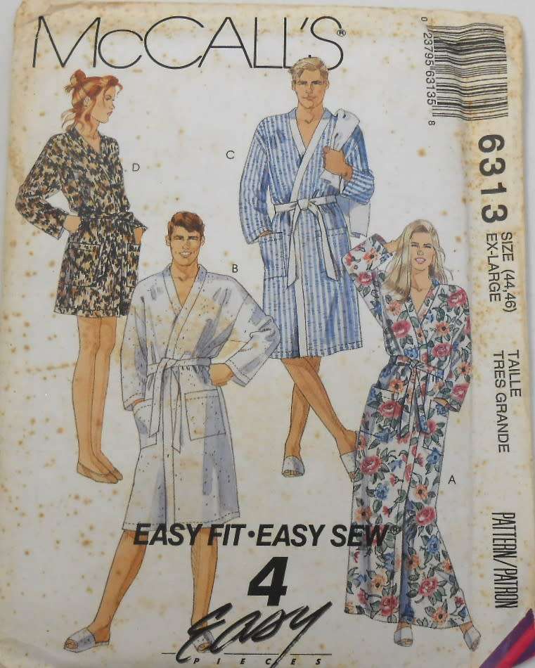 McCALLS 6313 MEN & TEEN ROBE & BELT SIZE EX-LARGE 44-46 COMPLETE-UNCUT-F/FOLDED