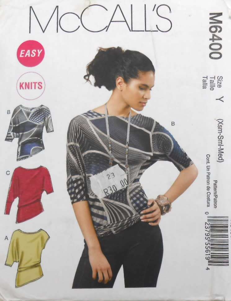 McCALLS M6400 CLOSE FITTING  TOPS SIZE XS-S-M (4-14) COMPLETE-UNCUT-F/FOLDED