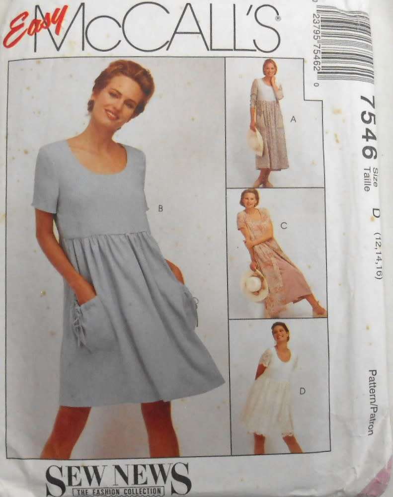 McCALLS 7546 LOOSE FITTING PULLOVER DRESS SIZE 12-14-16-COMPLETE-UNCUT-F/FOLDED