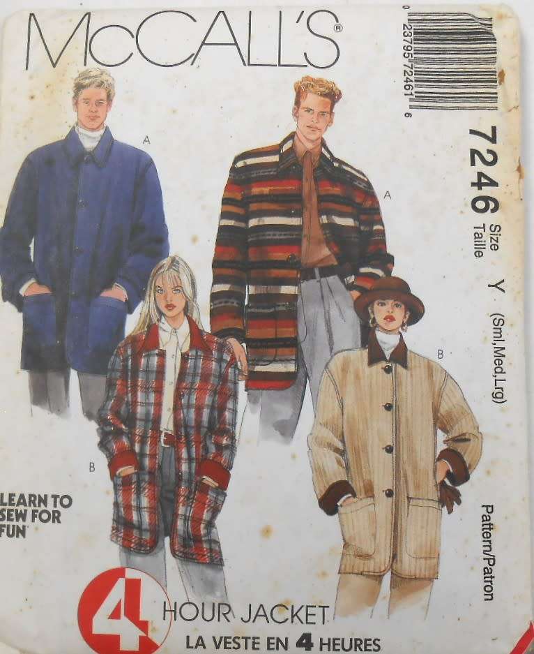 McCALLS 7246 UNISEX LINED OR UNLINED JACKET SIZE S-M-L (31 1/2- 40) COMPLETE-UNCUT-F/FOLDED