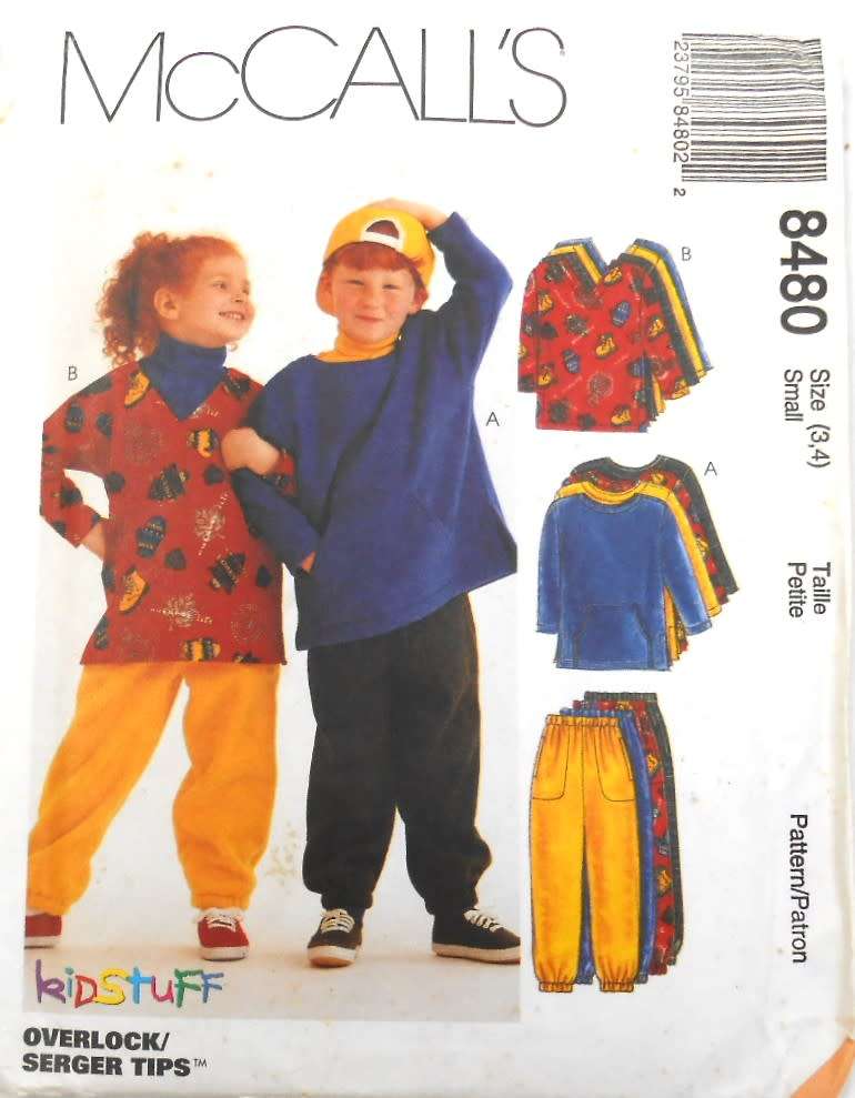 McCALLS 8480 KIDS TRACKSUIT TOPS & PULL ON PANTS SIZE SMALL 3-4 YEARS COMPLETE-UNCUT-F/FOLDED