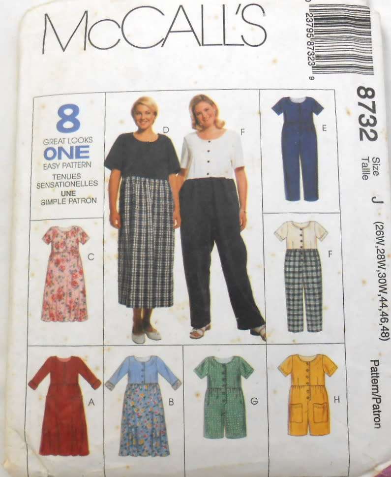 McCALLS 8732  DRESS & JUMPSUIT SIZE 26W-28W-30W-44-46-48 COMPLETE-CUT TO 44/48