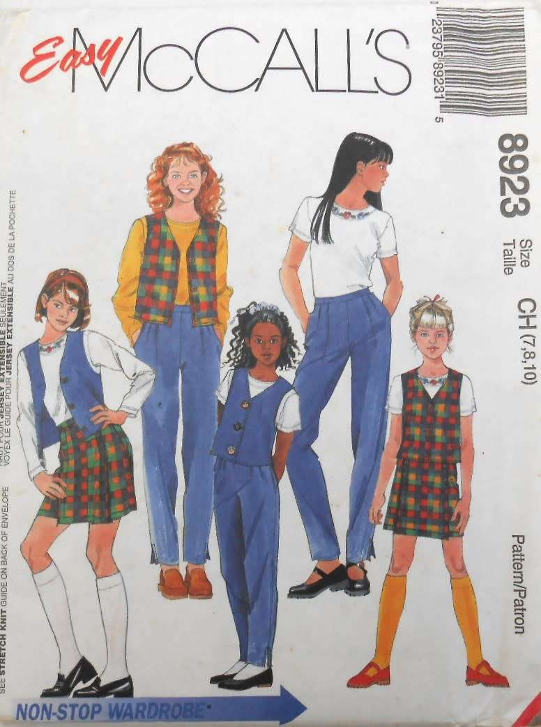 McCALLS 8923 GIRLS LINED WAISTCOAT-TOP-PANTS-SKORT SIZE 7-8-10 YEARS COMPLETE-UNCUT-F/FOLDED