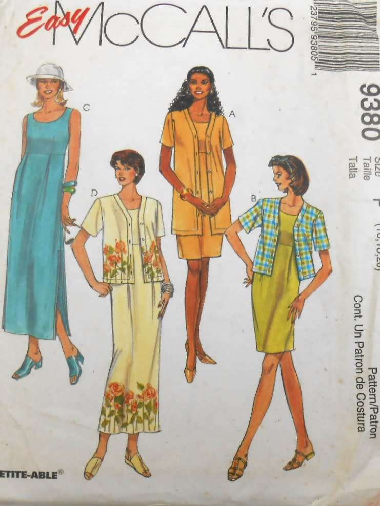 McCALLS 9380 DRESS WITH EMPIRE WAISTLINE AND JACKET SIZE 16-18-20 COMPLETE-UNCUT-F/FOLDED