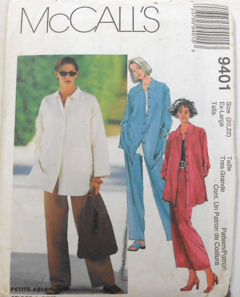 McCALLS 9401 SHIRT-PULL ON SKIRT & PANTS SIZE EX LARGE 20-22 COMPLETE-PART CUT