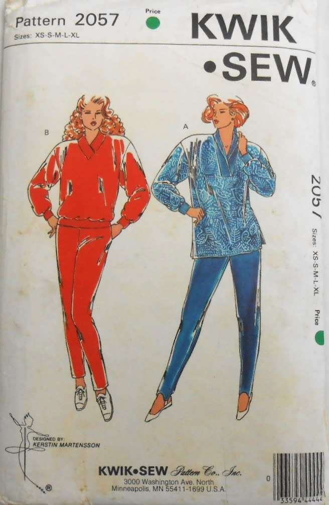 KWIK SEW 2057 TRACKSUIT V NECK TOP- STIRRUP PANTS OR HEMMED PANTS SIZE XS-S-M-L-XLCOMPLETE-UNCUT-F/F