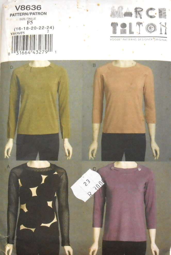 VOGUE V8636 FITTED PULLOVER TOP  SIZE 16-18-20-22-24 COMPLETE-CUT TO 20
