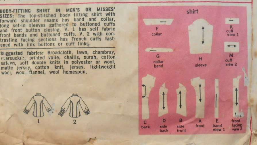 SIMPLICITY 5162  UNISEX BODY FITTING SHIRT SIZE 42 COMPLETE