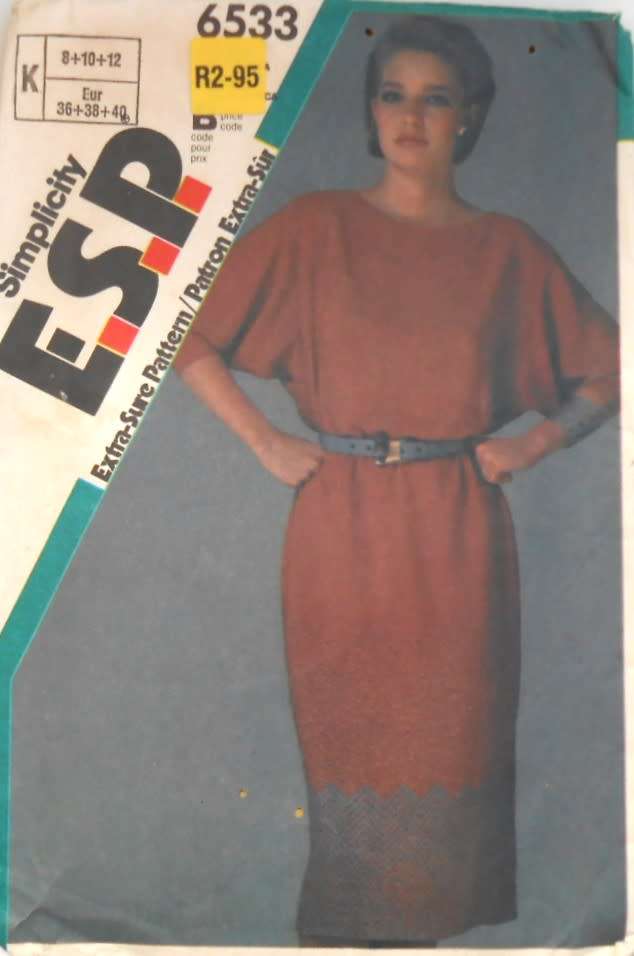 SIMPLICITY 6533 DOLMAN SLEEVE PULLOVER DRESS SIZE 8-10-12 COMPLETE
