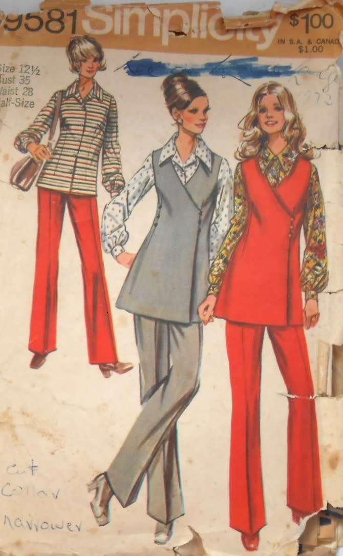 SIMPLICITY 9581 FRONT WRAP TUNIC-BLOUSE-PANTS SIZE 12 1/2 BUST 35 COMPLETE-ZIPLOC