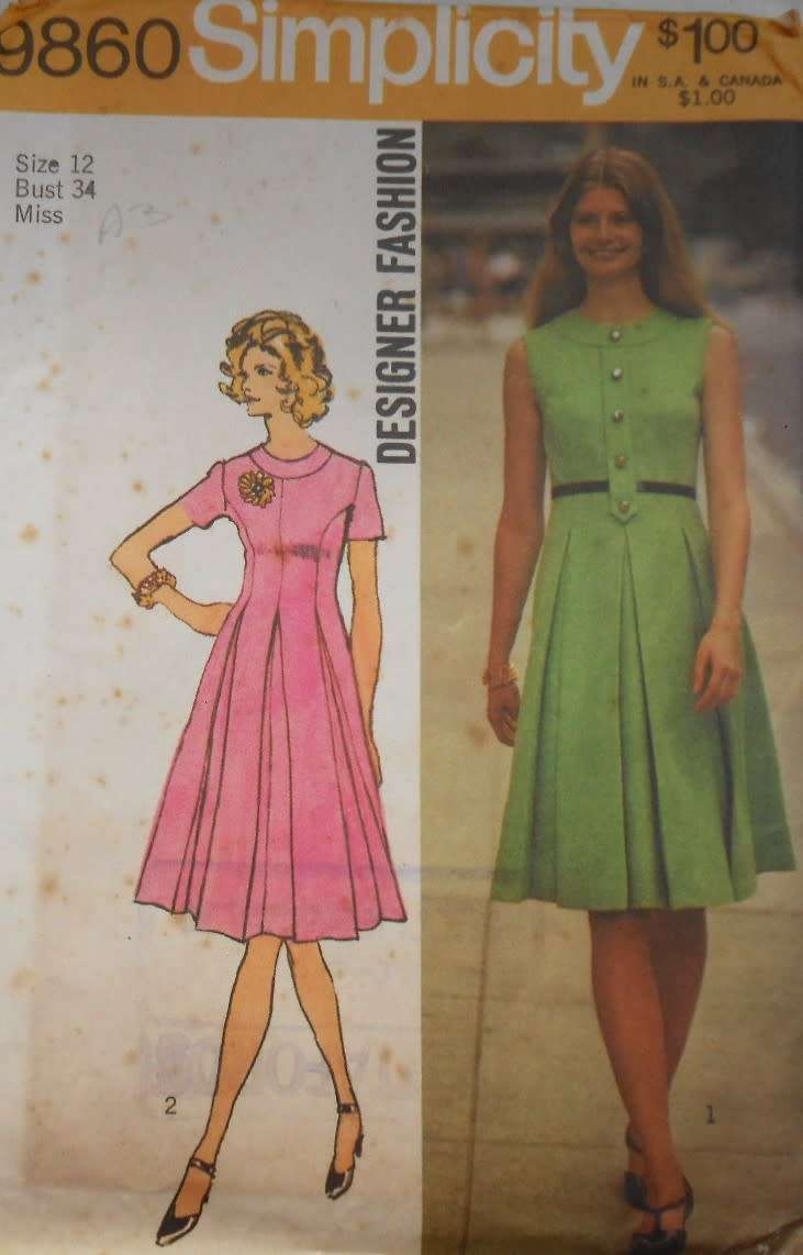 SIMPLICITY 9860 FASHION DESIGN LINED PRINCESS SEAMED DRESS  SIZE 12 BUST 34 COMPLETE-UNCUT-F/FOLDED