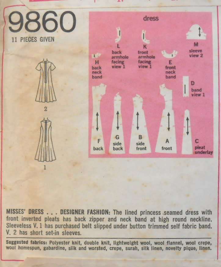 SIMPLICITY 9860 FASHION DESIGN LINED PRINCESS SEAMED DRESS  SIZE 12 BUST 34 COMPLETE-UNCUT-F/FOLDED