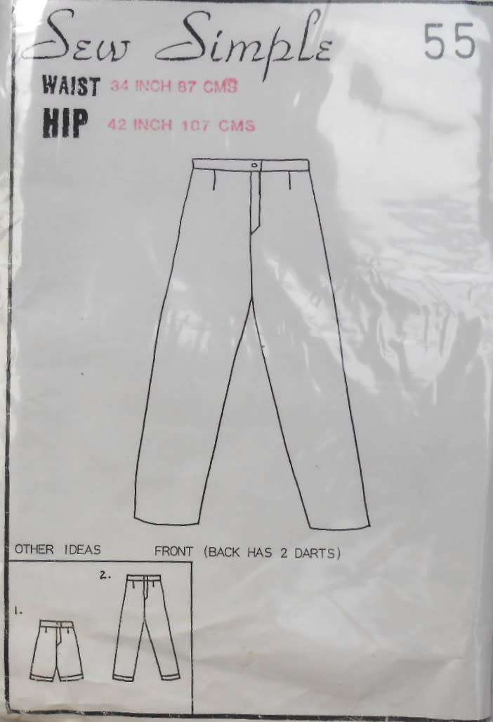 SEW SIMPLE PATTERNS 55- TAILORED SLACKS SIZE WAIST 34 INCH/87 CM HIP 42/107 CM COMPLETE-UNCUT-F/F