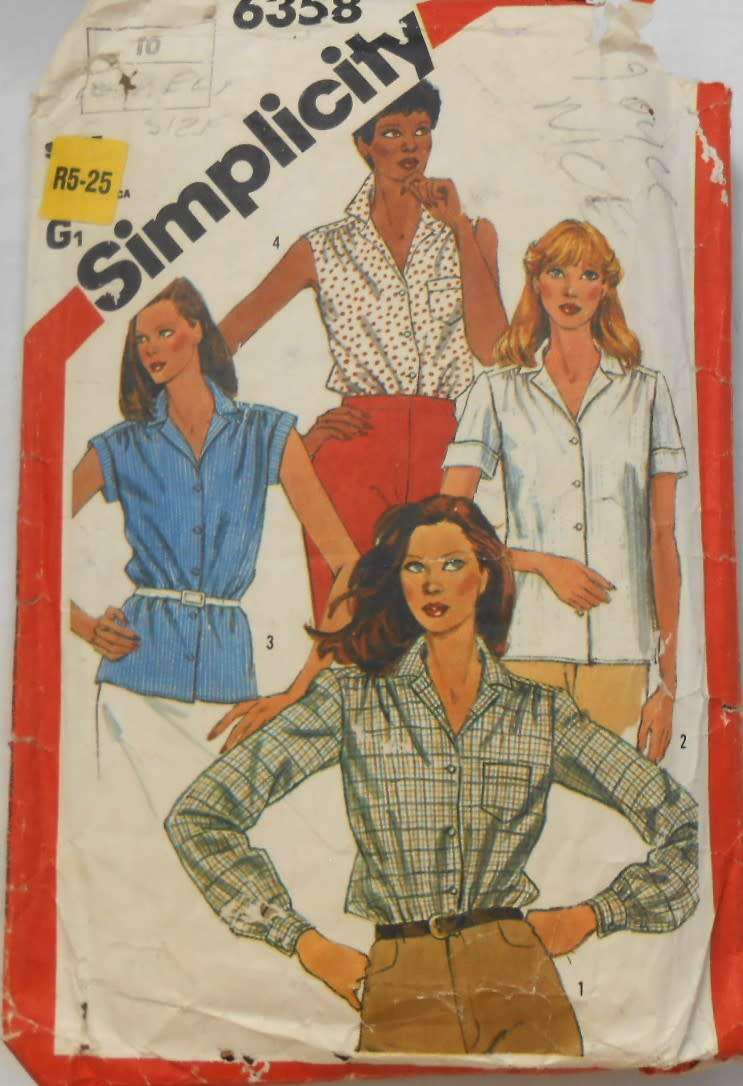 SIMPLICITY 6358 FRONT BUTTON SHIRTS-SIZE 16 COMPLETE-NO SEWING INSTRUCTIONS
