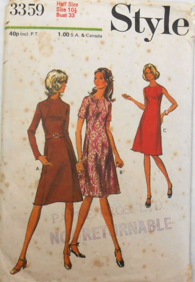 VINTAGE STYLE 3359 LADIES DRESS + BELT IN HALF SIZE SIZE 10 1/2 BUST 33 COMPLETE