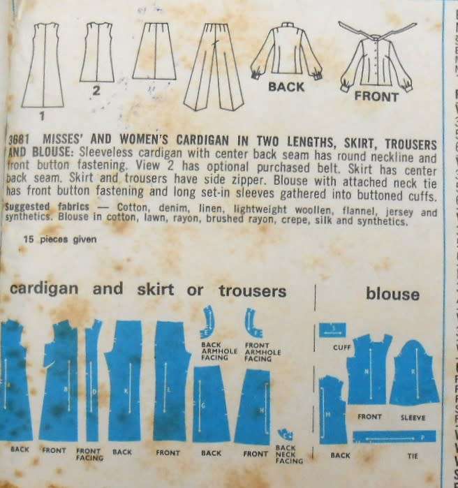 VINTAGE STYLE 3681 CARDIGAN-SKIRT-PANTS-BLOUSE SIZE 14 BUST 36 COMPLETE