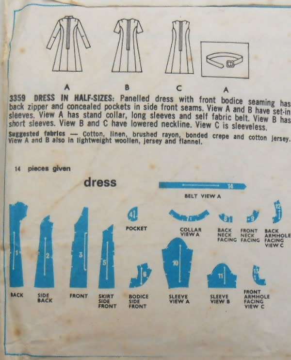 VINTAGE STYLE 3359 LADIES DRESS + BELT IN HALF SIZE SIZE 10 1/2 BUST 33 COMPLETE