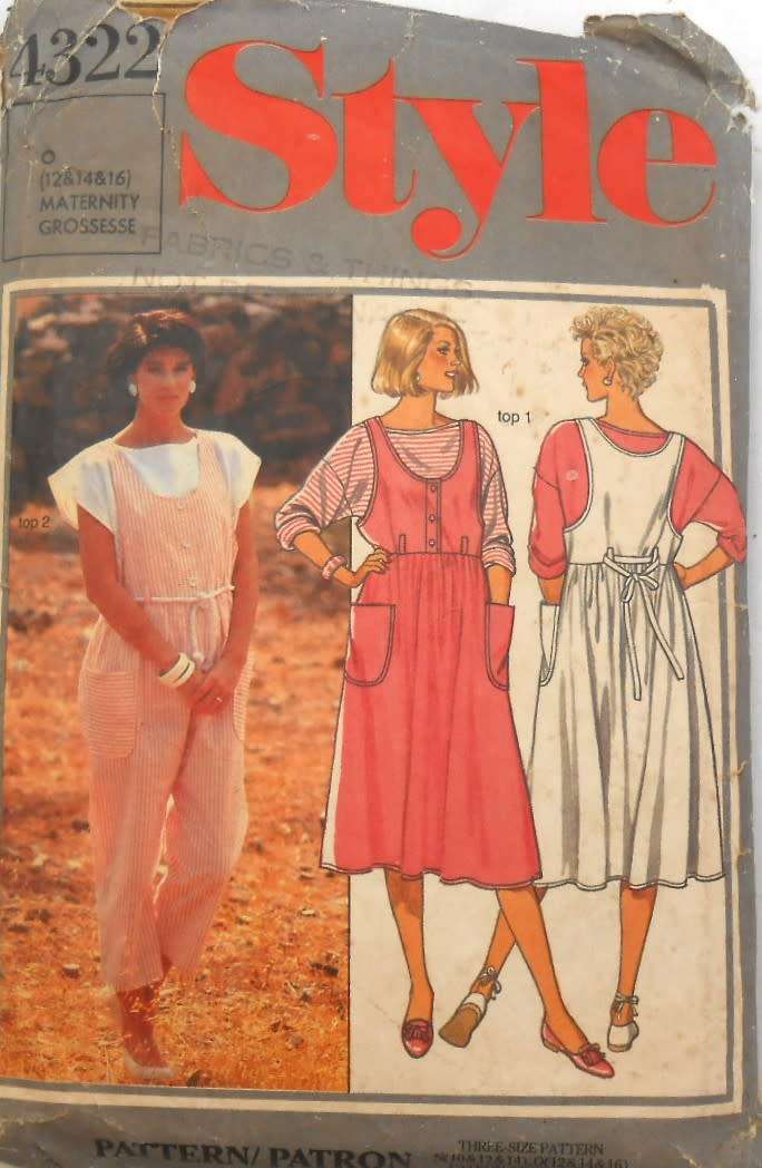 STYLE 4322  MATERNITY-PINAFORE-TOP-DUNAGREES SIZE 12-14-16 COMPLETE-CUT TO 16