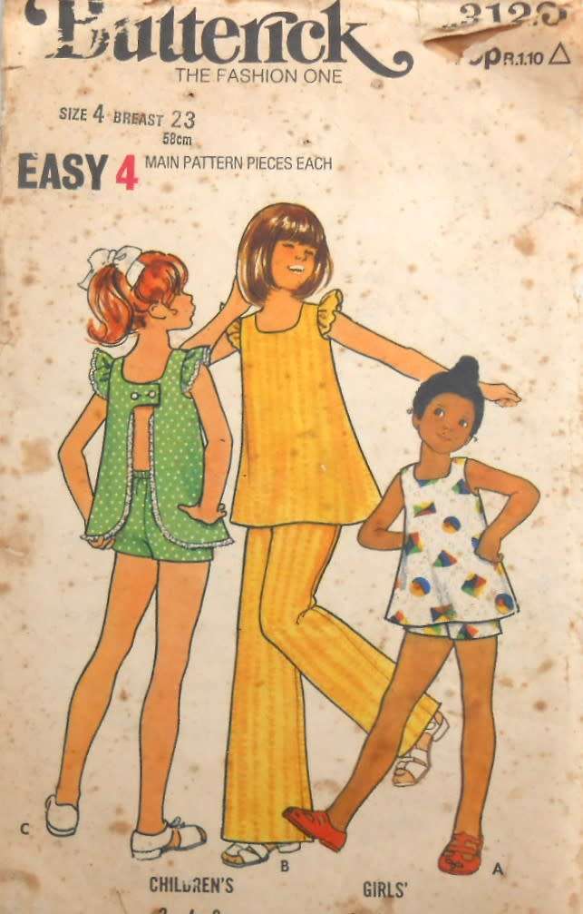 BUTTERICK 3125 GIRLS TOP ONLY -SIZE 4 YEARS BREAST 23 CM - NO PANTS OR SHORTS SUPPLIED