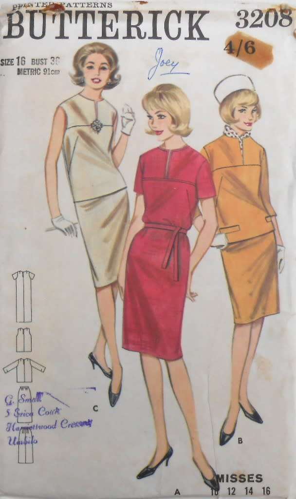 VINTAGE BUTTERICK 3208 EASY FITTING DRESS SIZE 16 BUST 36 COMPLETE