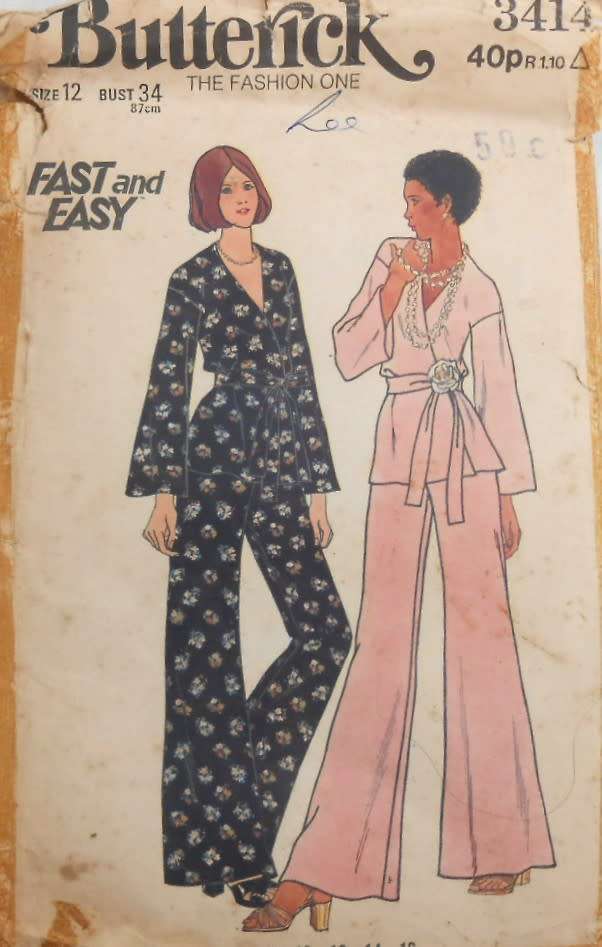 BUTTERICK 3414 TOP-PANTS-BELT SIZE 12 BUST 34 COMPLETE-ZIPLOC
