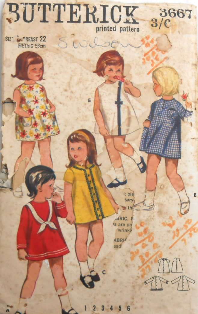 VINTAGE BUTTERICK 3667 GIRLS ONE PIECE DRESS SIZE 3 YEARS BREAST 22 COMPLETE-ZIPLOC