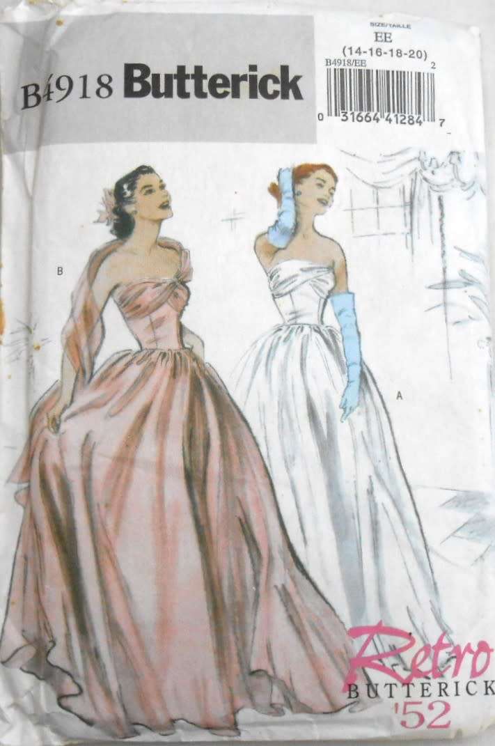 BUTTERICK B4918 wOw DRESS-UNDERLINED-LINED STRAPELESS FLOOR LENGTH SIZE 14-20 COMPLETE-UNCUT-F/FOLD