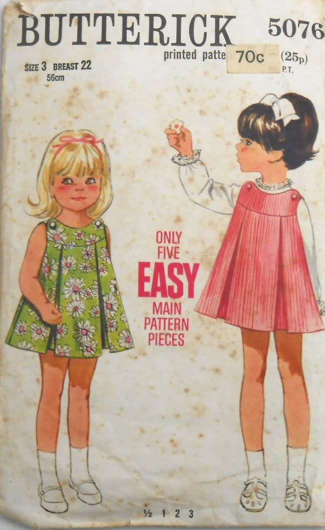 BUTTERICK 5076 TODDLERS DRESS OR PINAFORE SIZE 1 YEARS BREAST 20 - COMPLETE