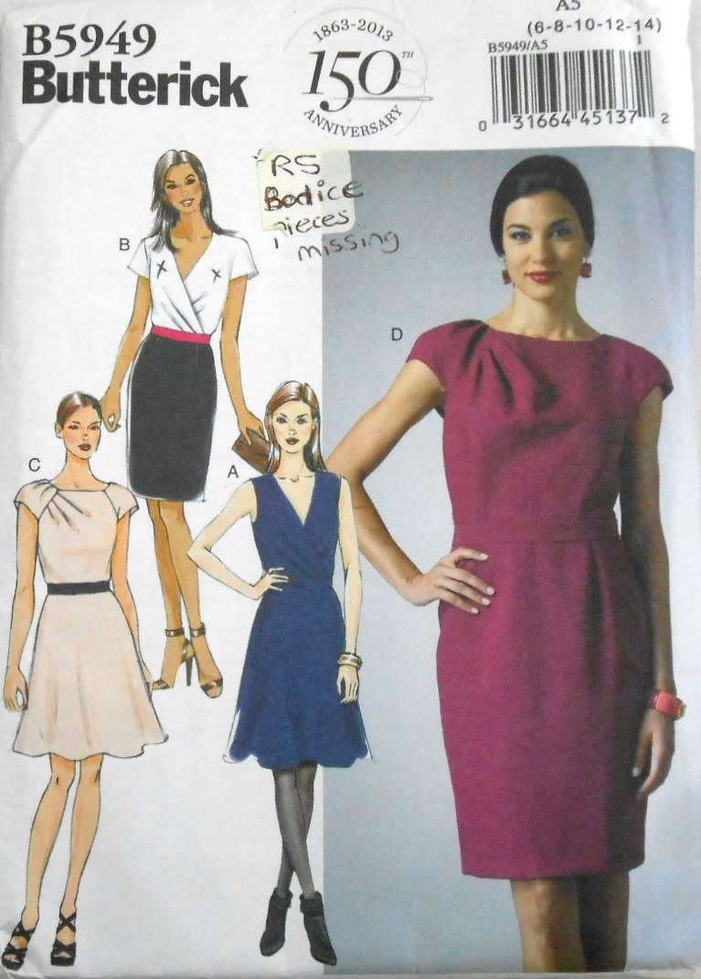 BUTTERICK B5949 LINED DRESS SIZE 6-8-10-12-14- VIEW A & B DRESS NOT SUPPLIED
