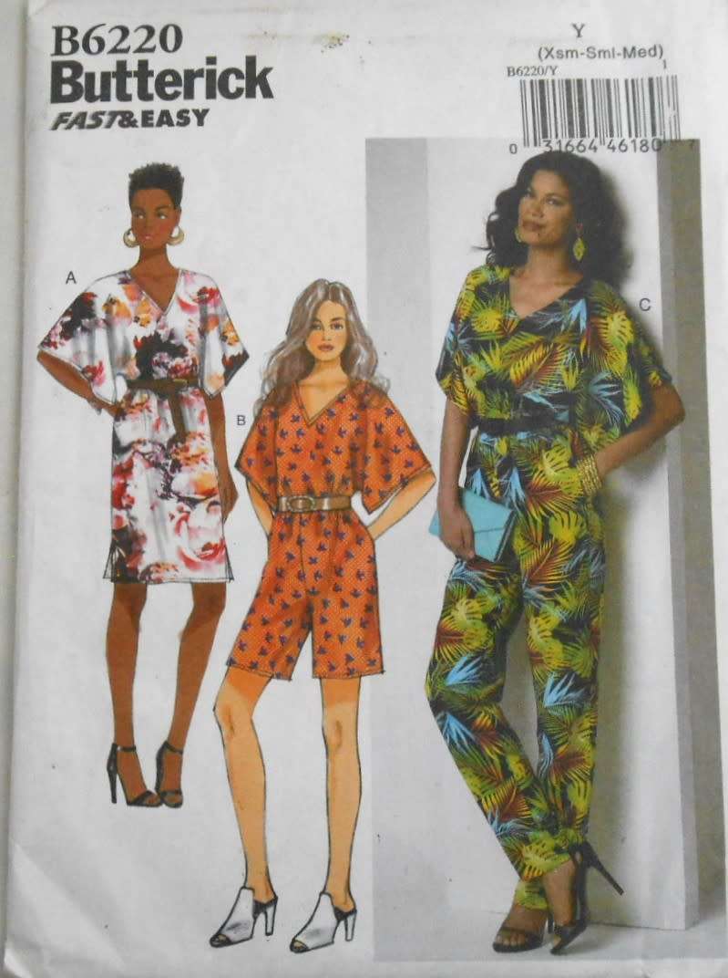 BUTTERICK B6220 DRESS & JUMPSUIT SIZE XS-S-M (4-14)-COMPLETE-UNCUT-F/FOLDED