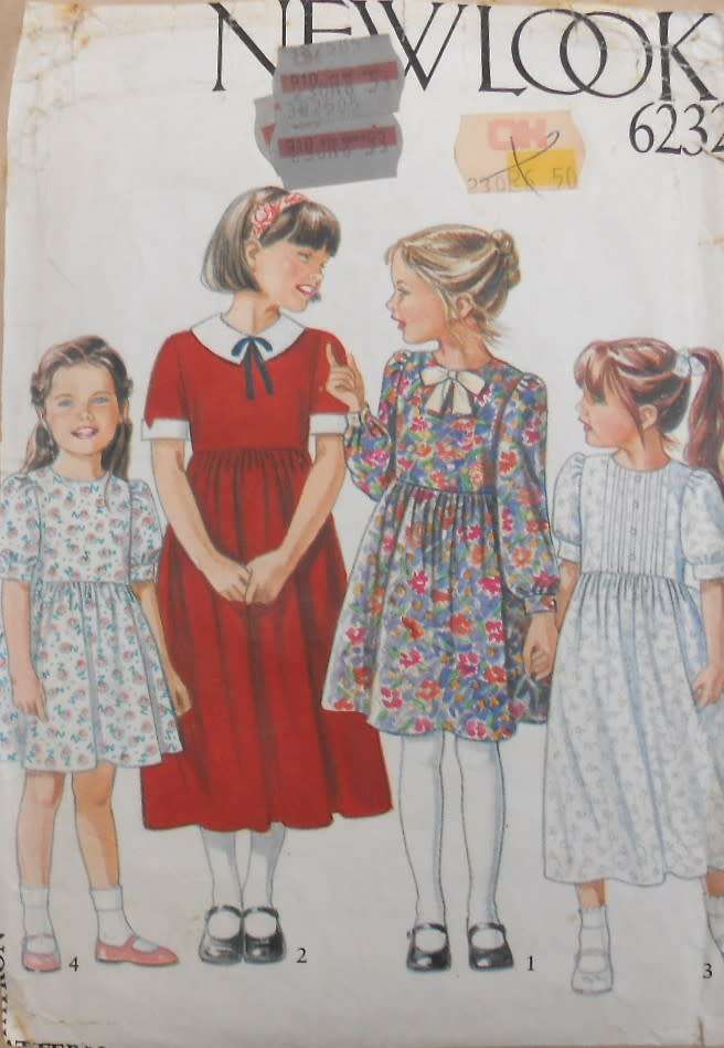 NEW LOOK PATTERNS 6232 GIRLS TIE BACK DRESSES SIZE 3- 8 YEARS - COMPLETE-UNCUT-F/FOLDED-ENVELOPE